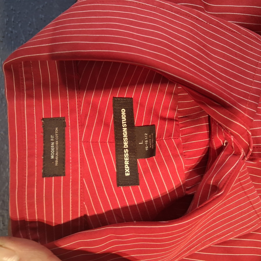 Express Red and White Casual Button Down Shirt with Pinstripes